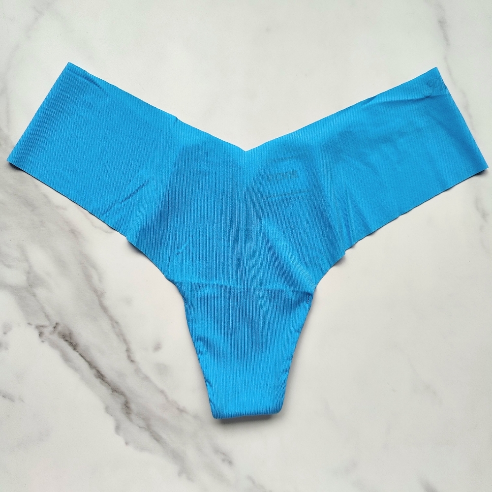NWT PINK VICTORIA'S SECRET NO-SHOW HIGH-LEG RIB THONG PANTY IN CASTAWAY BLUE